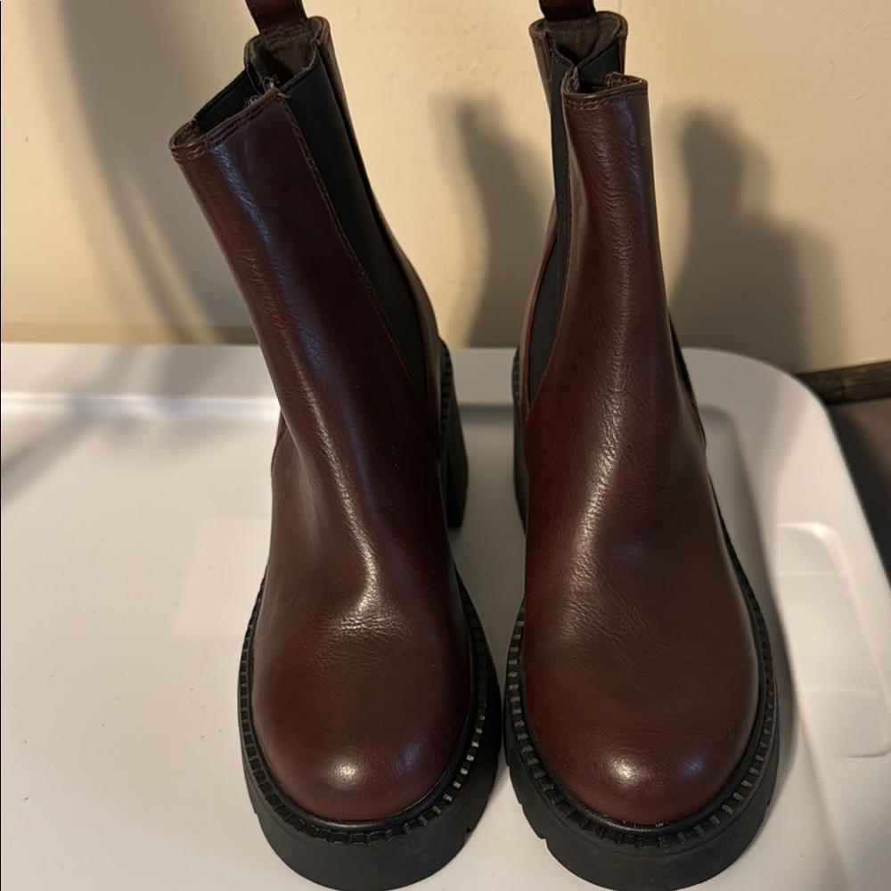 Madden Girl Brown Ankle Boots with Elastic Panels